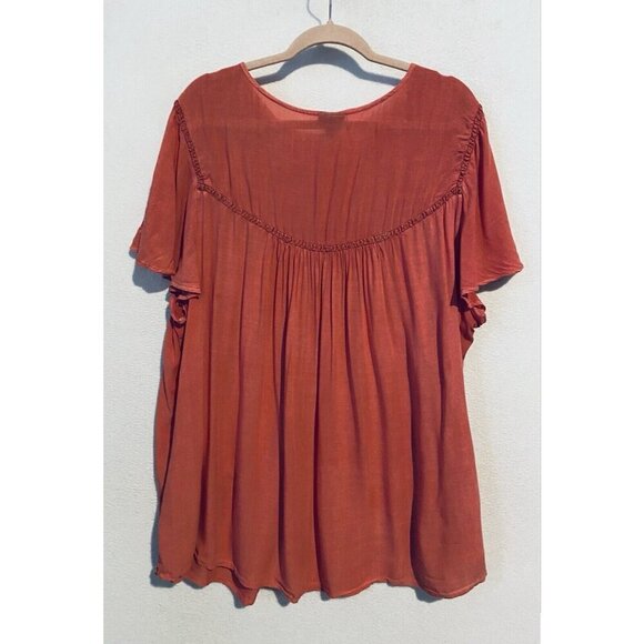 Torrid Top Womens 3X Coral Orange Smocked Flutter Sleeve Challis Boho Flowy - Picture 4 of 9